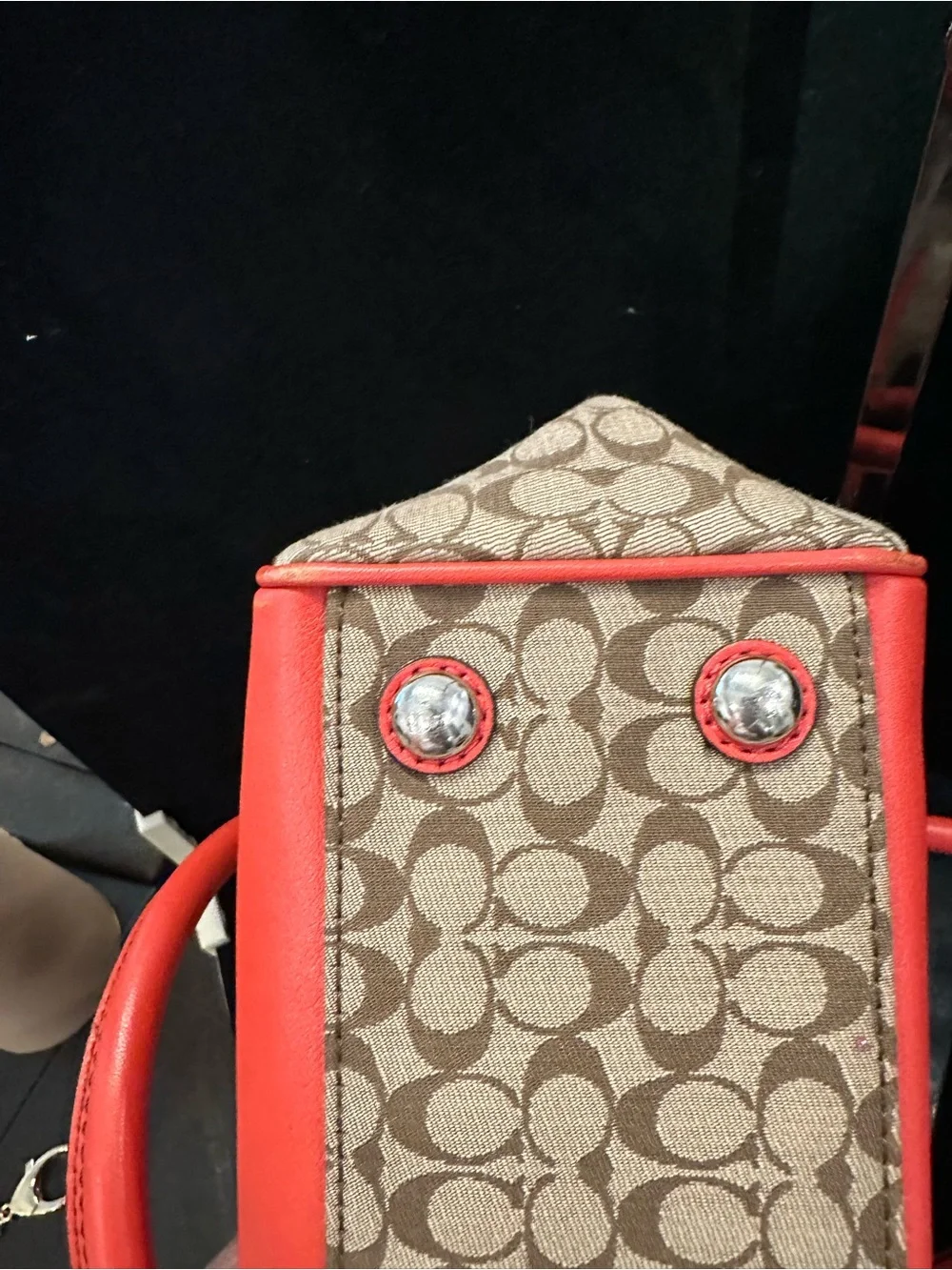 Coach Cadence Legacy Signature Carryall Canvas Tote with Coral Red Leather Trim - Picture 6 of 15